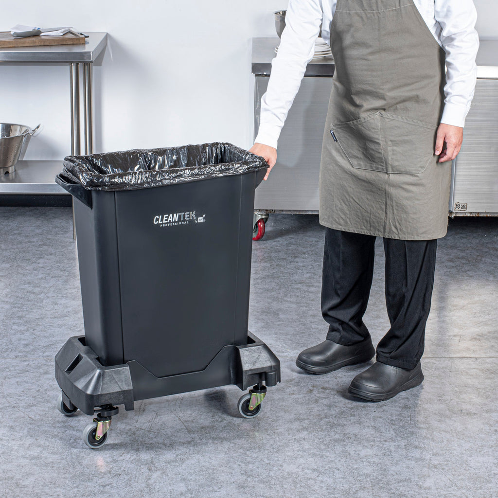 Clean Tek Professional Black Trainable Dolly - Fits 15 / 23 gal Slim Trash Can - 1 count box