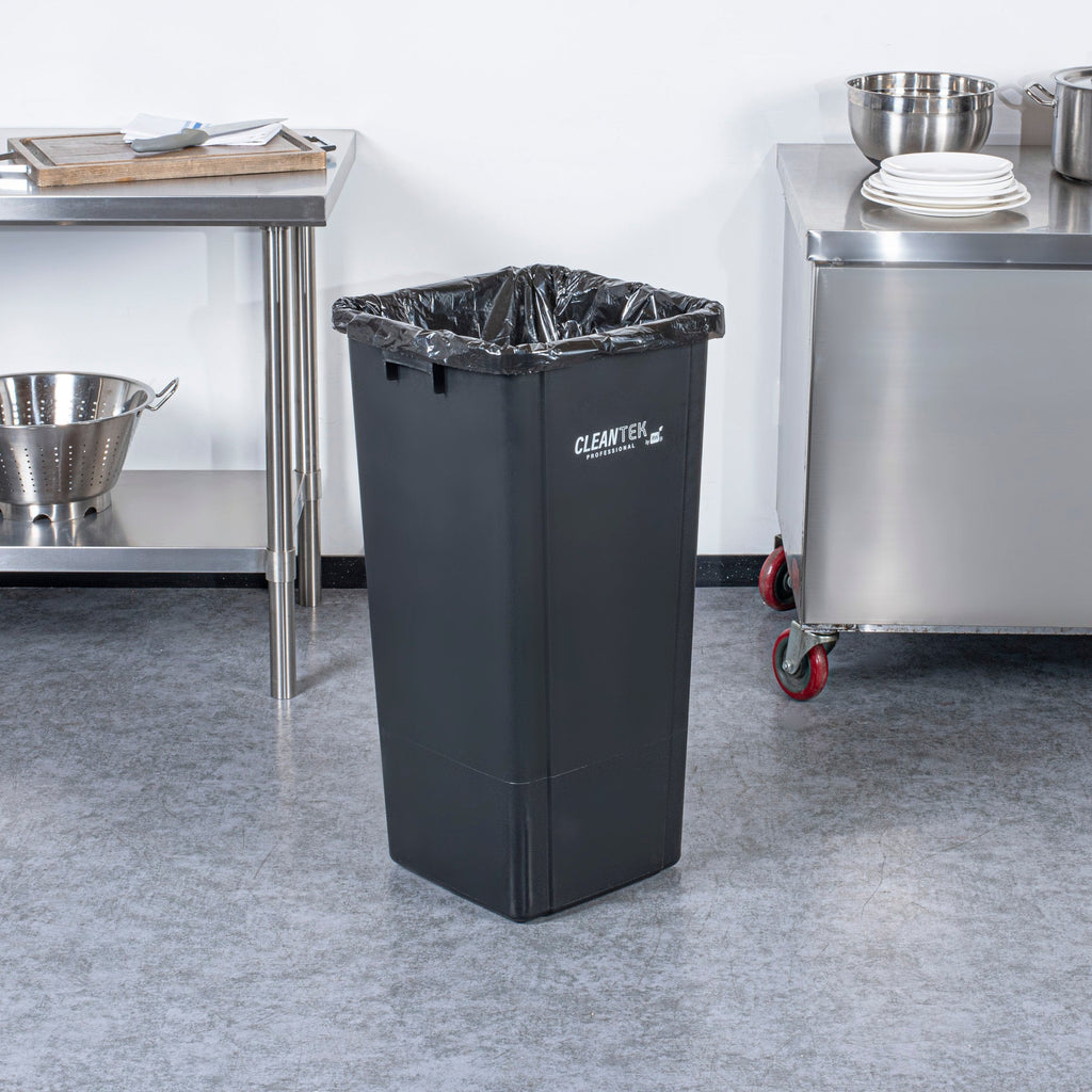 Clean Tek Professional 23 gal Square Black Plastic Trash Can - 16" x 15 3/4" x 30 3/4" - 1 count box