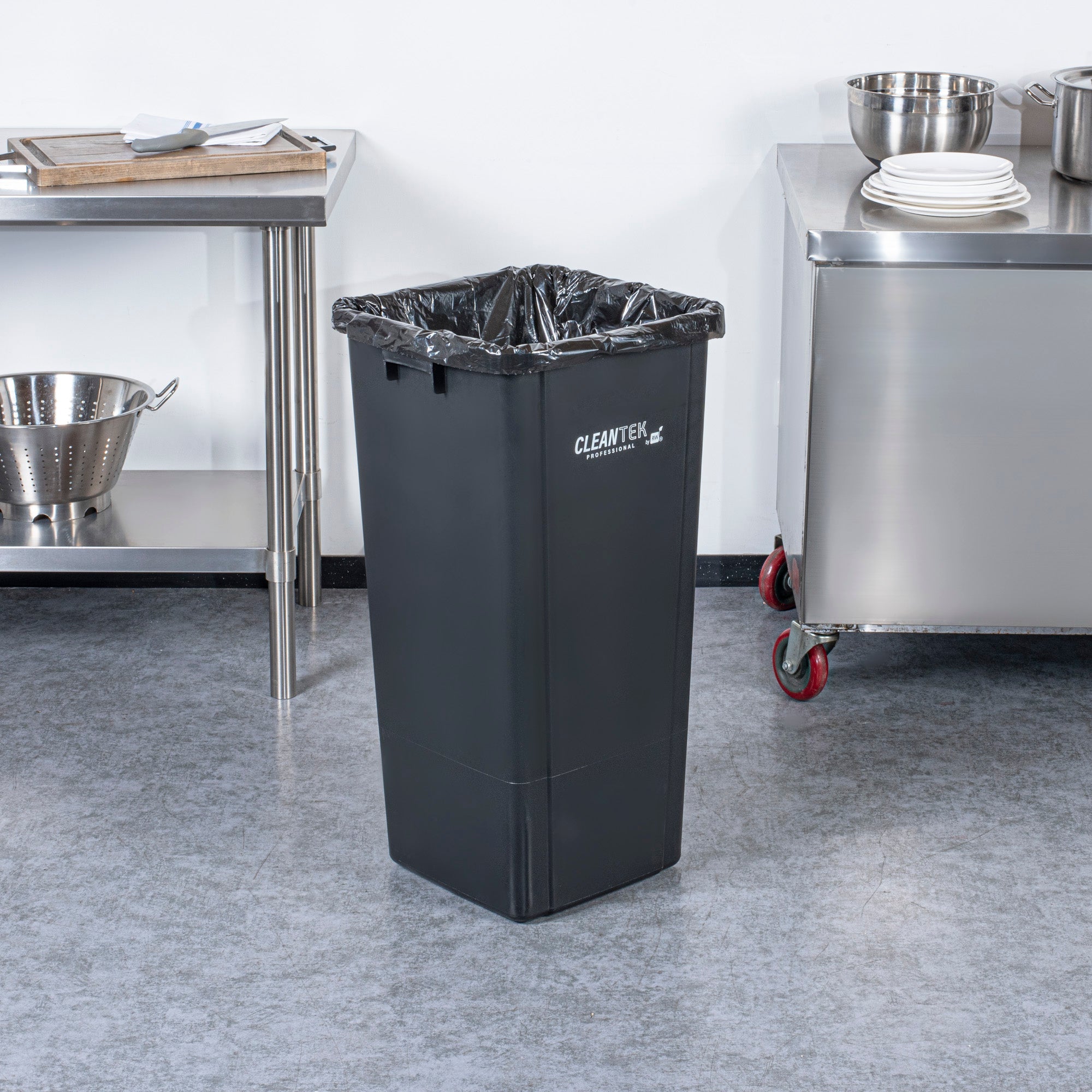 Clean Tek Professional 23 gal Square Black Plastic Trash Can - 16" x 15 3/4" x 30 3/4" - 1 count box