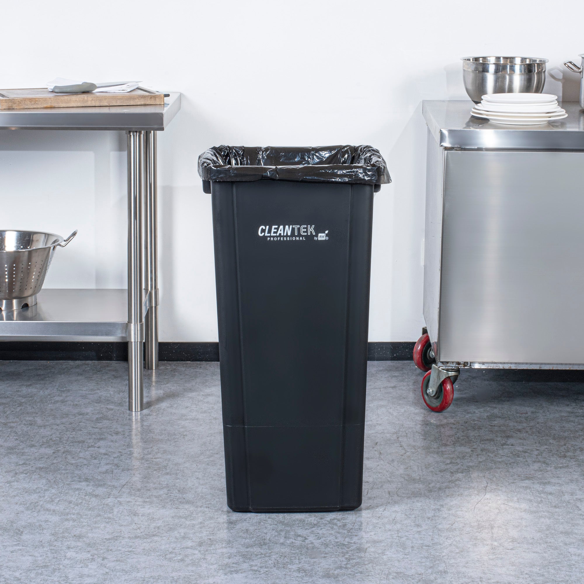 Clean Tek Professional 23 gal Square Black Plastic Trash Can - 16" x 15 3/4" x 30 3/4" - 1 count box
