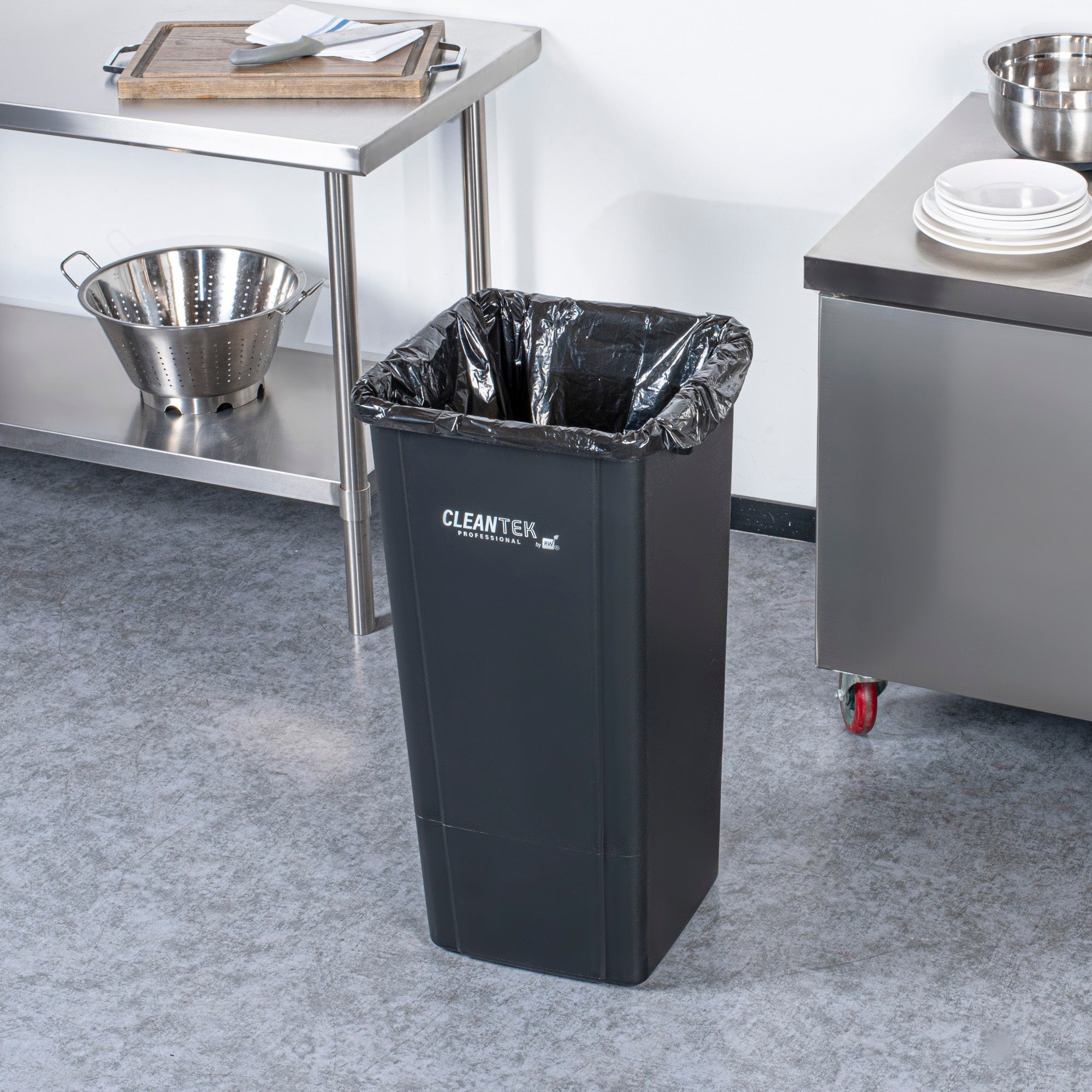Clean Tek Professional 23 gal Square Black Plastic Trash Can - 16" x 15 3/4" x 30 3/4" - 1 count box