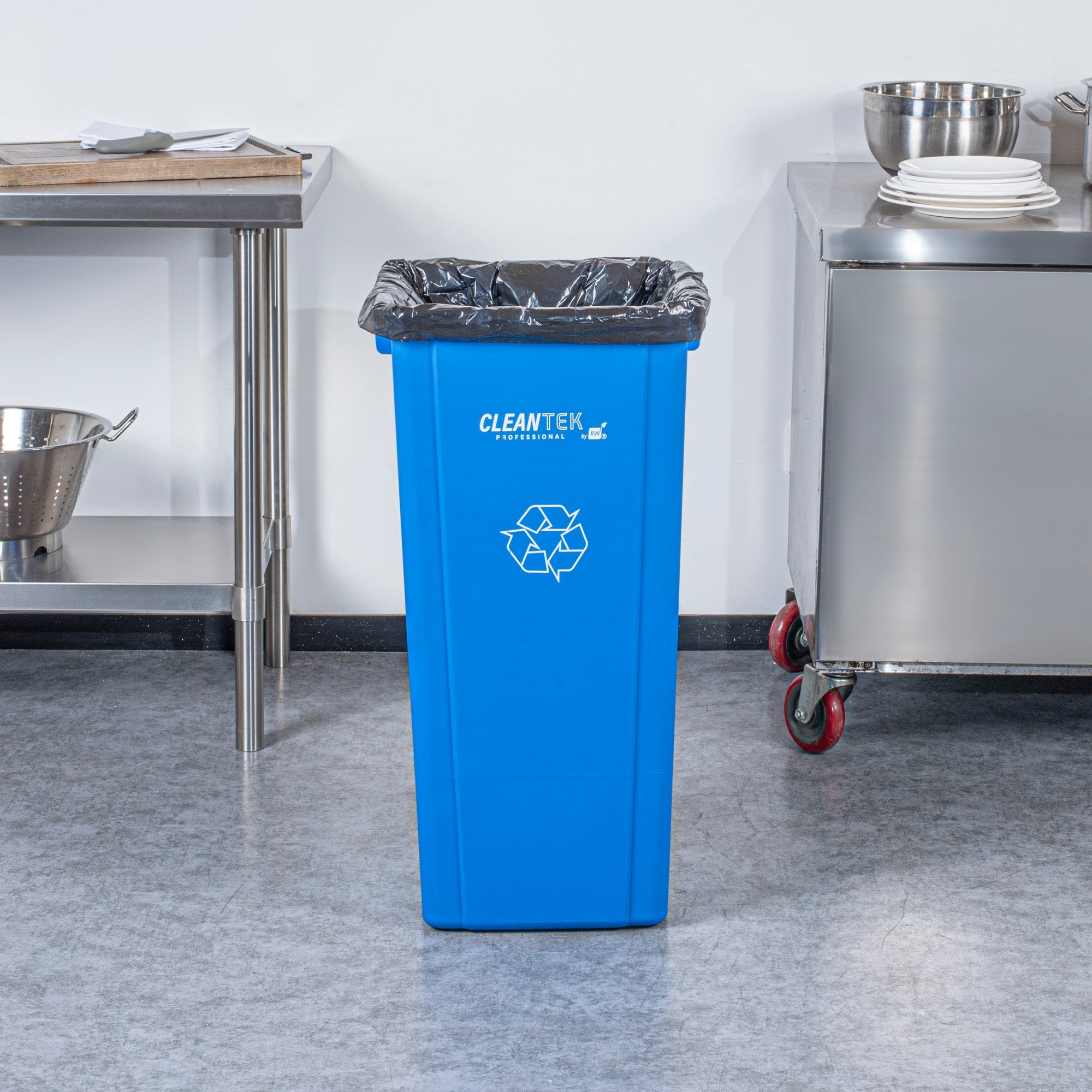 Clean Tek Professional 23 gal Square Blue Plastic Recycling Bin - 16" x 15 3/4" x 30 3/4" - 1 count box