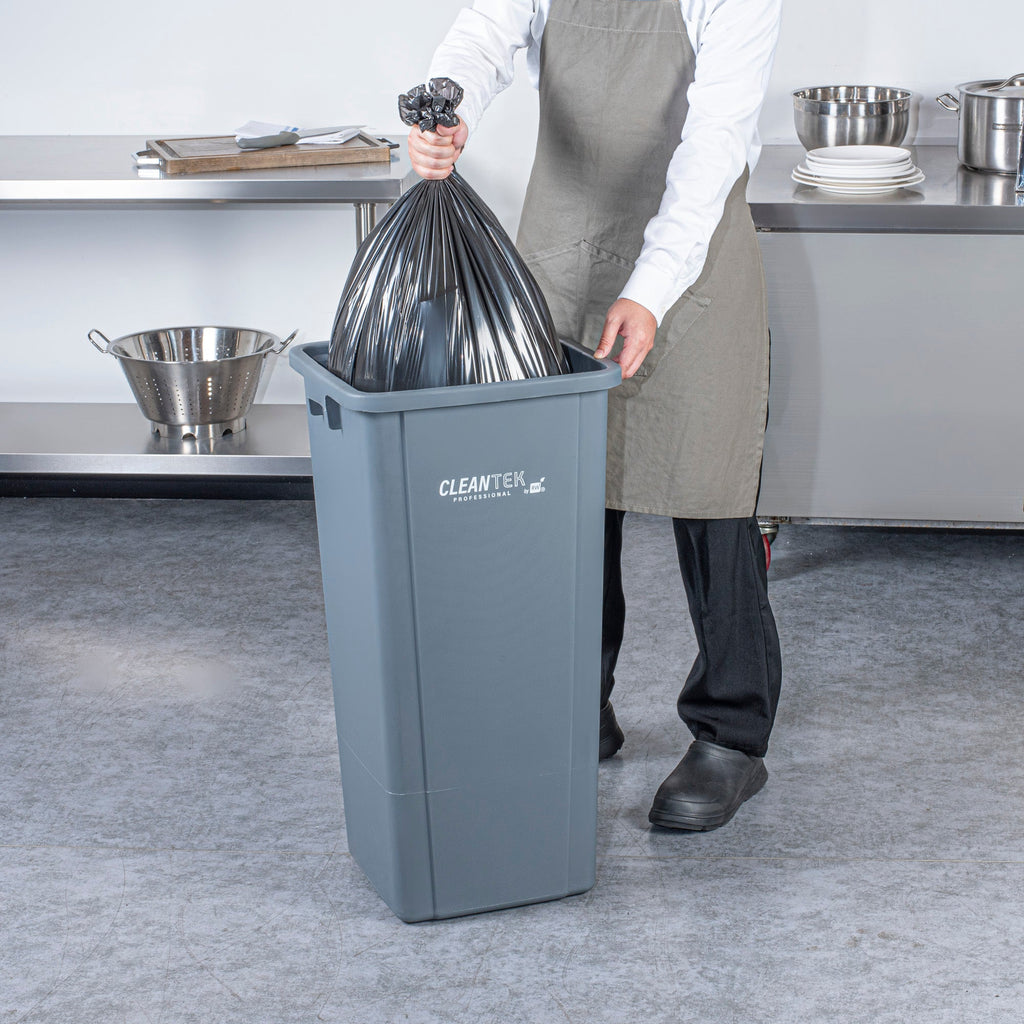 Clean Tek Professional 23 gal Square Gray Plastic Trash Can - 16" x 15 3/4" x 30 3/4" - 1 count box