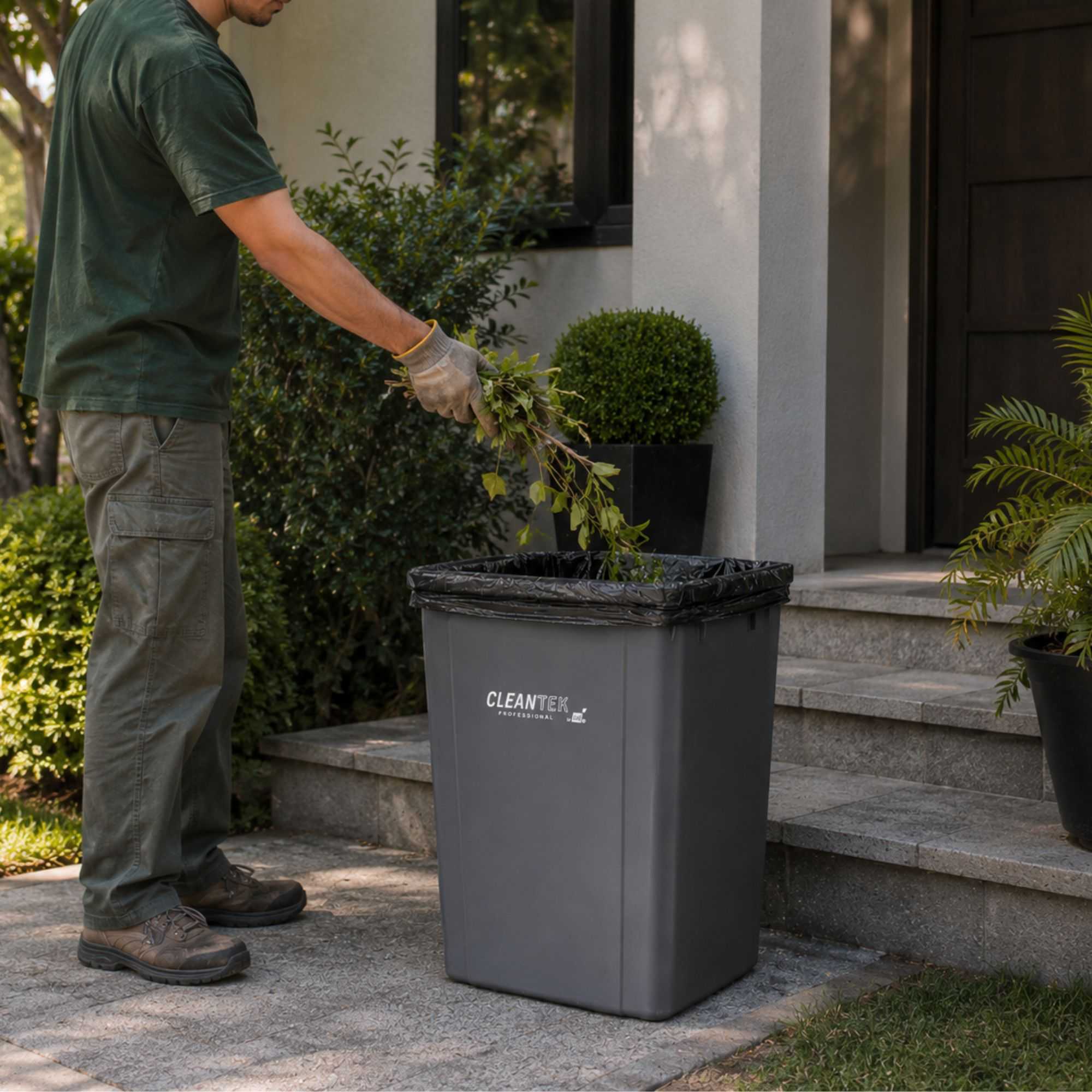 Clean Tek Professional 19 gal Square Gray Plastic Trash Can - 16" x 16" x 21 1/4" - 1 count box