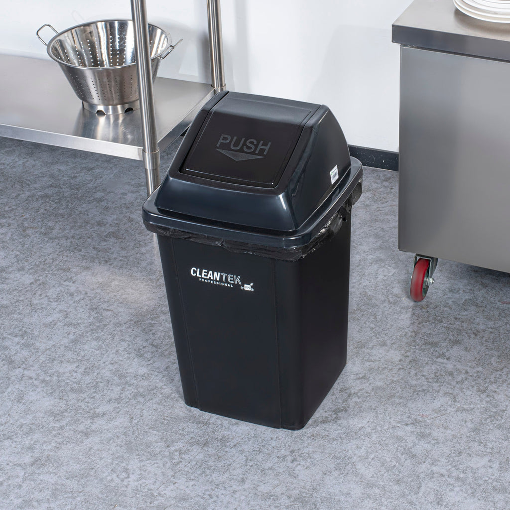 Clean Tek Professional Black Dome Top Lid - with Swing Door, Fits 19 / 23 gal Square Trash Can - 1 count box