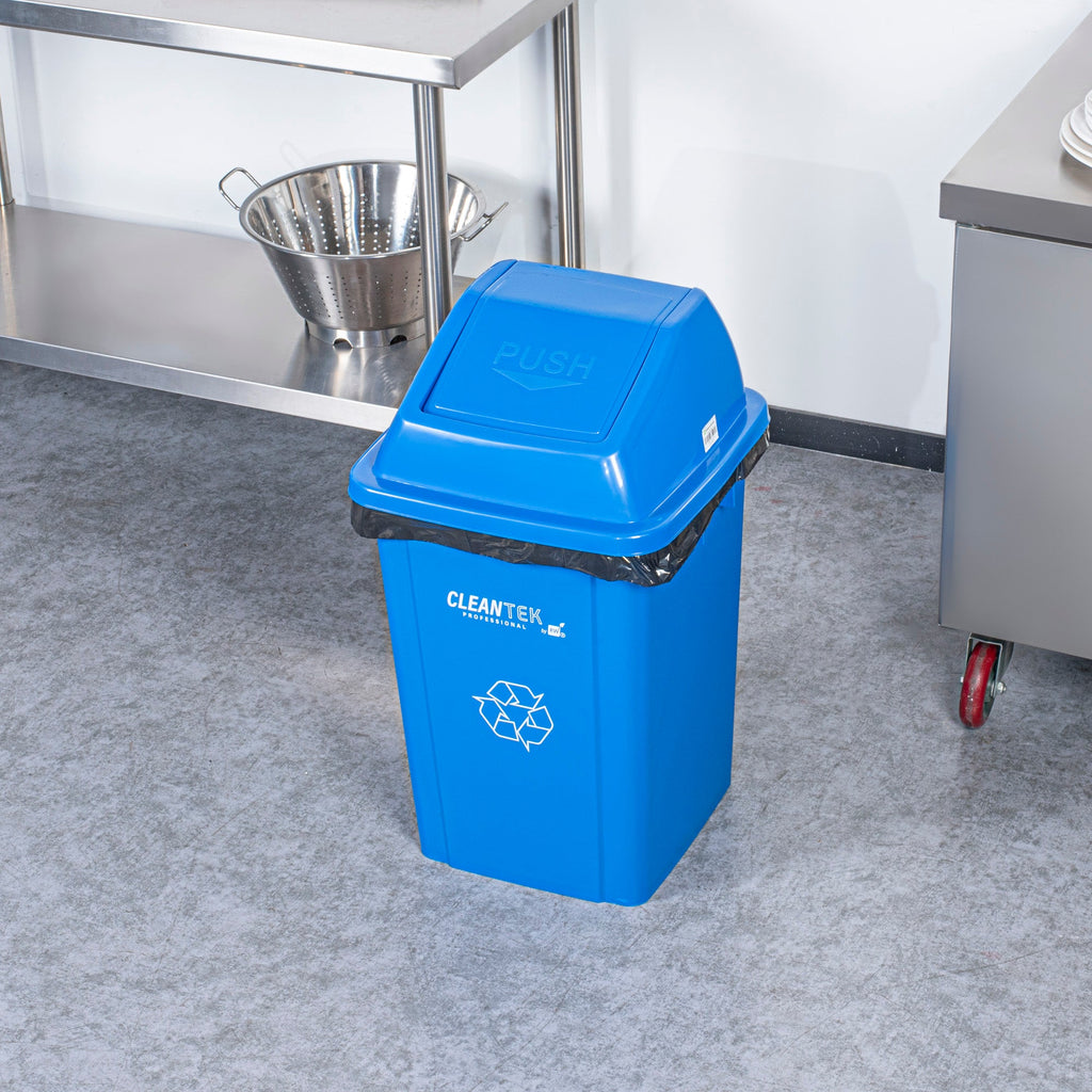 Clean Tek Professional Blue Dome Top Lid - with Swing Door, Fits 19 / 23 gal Square Recycling Bin - 1 count box