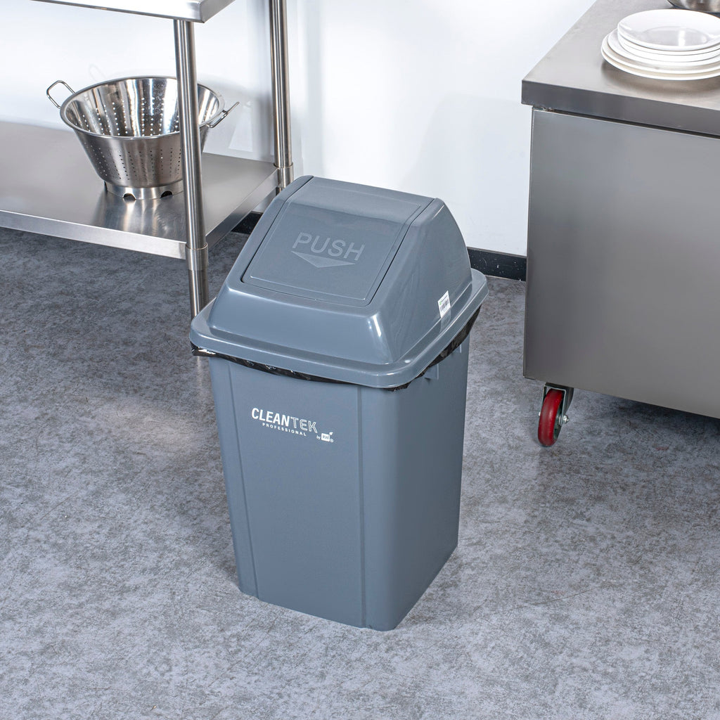 Clean Tek Professional Gray Dome Top Lid - with Swing Door, Fits 19 / 23 gal Square Trash Can - 1 count box