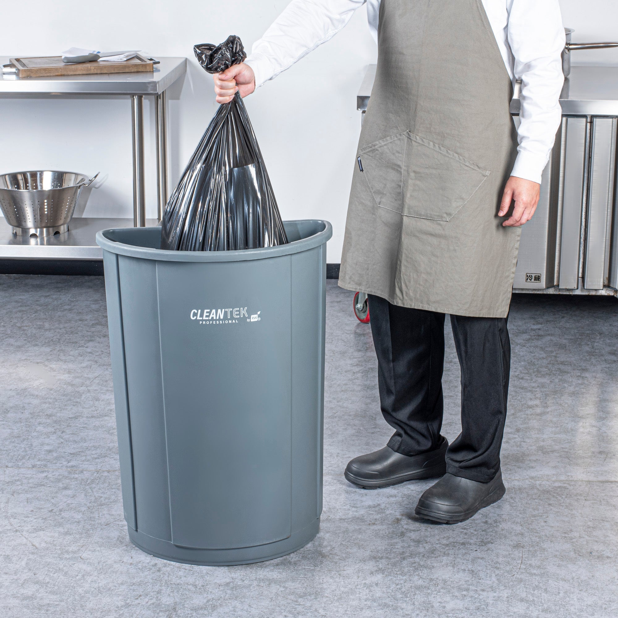 Clean Tek Professional 21 gal Half Round Gray Plastic Trash Can - 20 3/4" x 11 3/4" x 28 1/4" - 1 count box