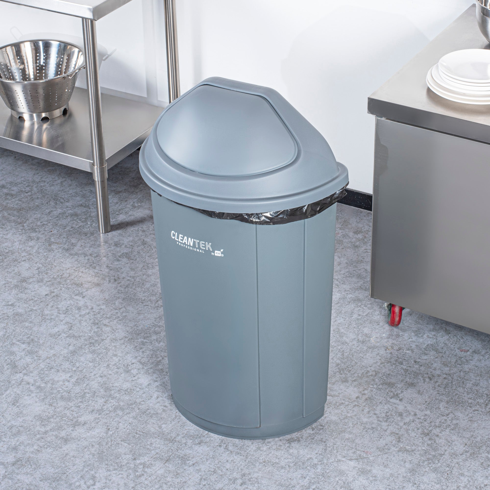 Clean Tek Professional Gray Dome Top Lid - with Swing Door, Fits 21 gal Half Round Trash Can - 1 count box