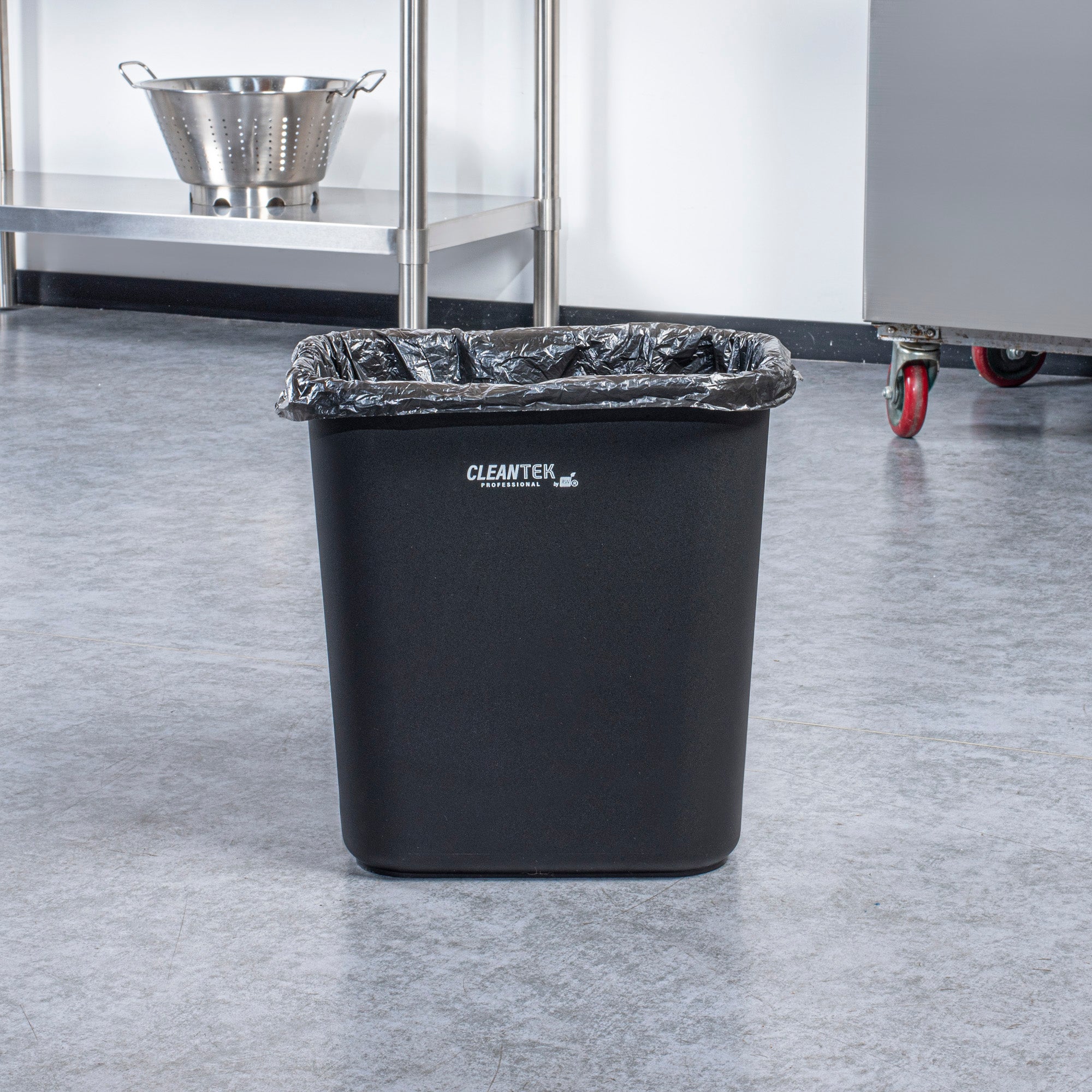 Clean Tek Professional 28 qt / 7 gal Rectangle Black Wastebasket / Trash Can - 14 1/2" x 10 1/2" x 15 1/4" - 1 count box