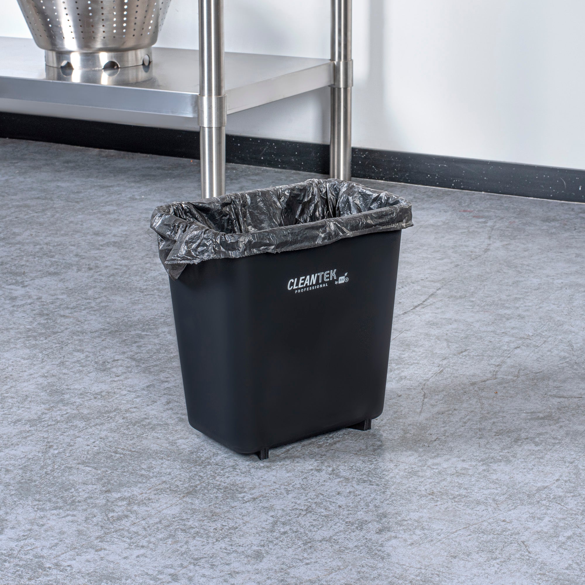 Clean Tek Professional 41 qt / 10 gal Rectangle Black Wastebasket / Trash Can - 15 3/4" x 11 1/4" x 20" - 1 count box