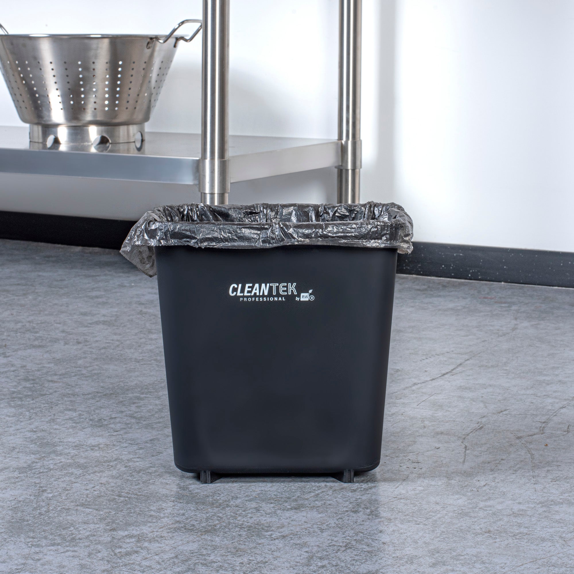 Clean Tek Professional 41 qt / 10 gal Rectangle Black Wastebasket / Trash Can - 15 3/4" x 11 1/4" x 20" - 1 count box