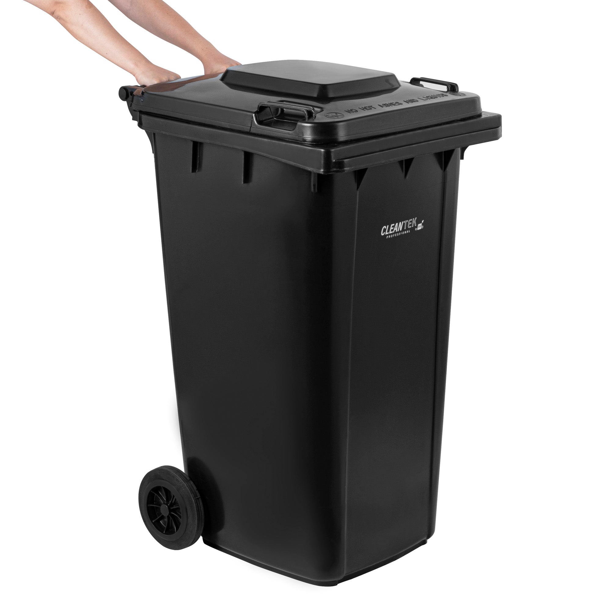 Clean Tek Professional 64 gal Rectangle Black Plastic Wheeled Trash Can - with Lid - 28 1/2" x 23" x 43" - 1 count box