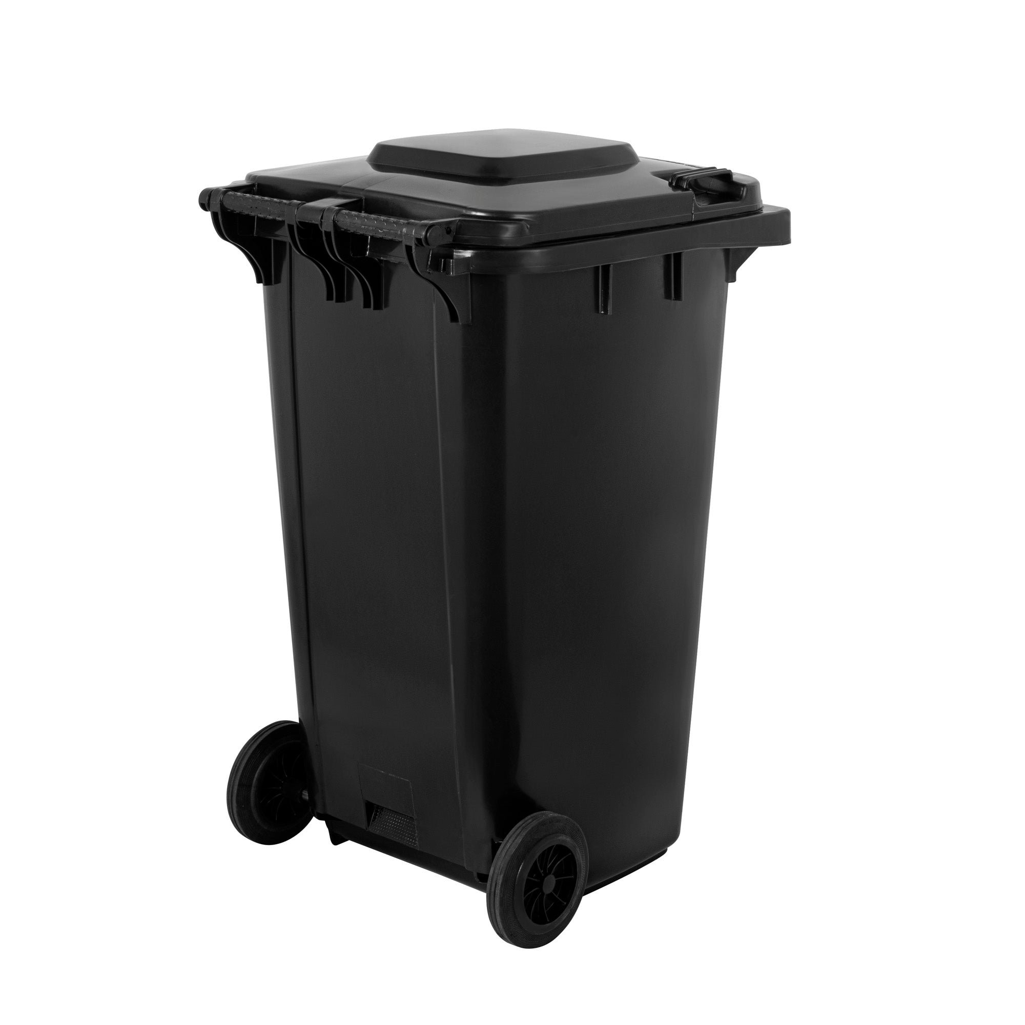 Clean Tek Professional 64 gal Rectangle Black Plastic Wheeled Trash Can - with Lid - 28 1/2" x 23" x 43" - 1 count box
