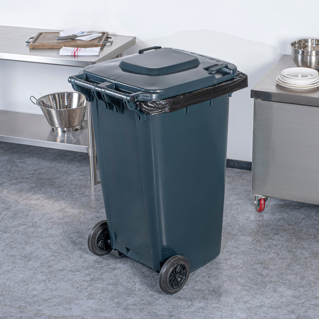 Clean Tek Professional 64 gal Rectangle Gray Plastic Wheeled Trash Can - with Lid - 28 1/2" x 23" x 43" - 1 count box