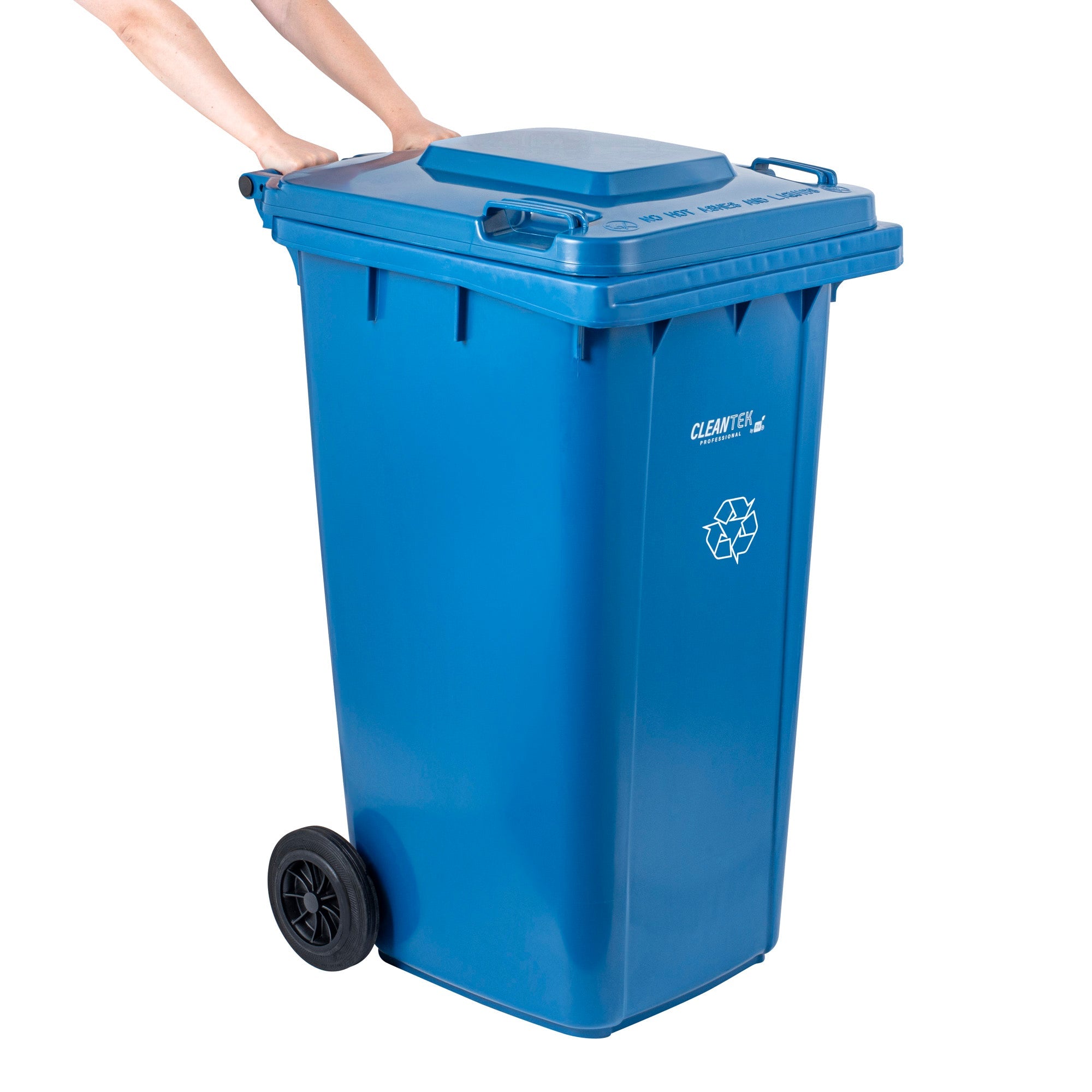 Clean Tek Professional 64 gal Rectangle Blue Plastic Wheeled Recycling Bin - with Lid - 28 1/2" x 23" x 43" - 1 count box