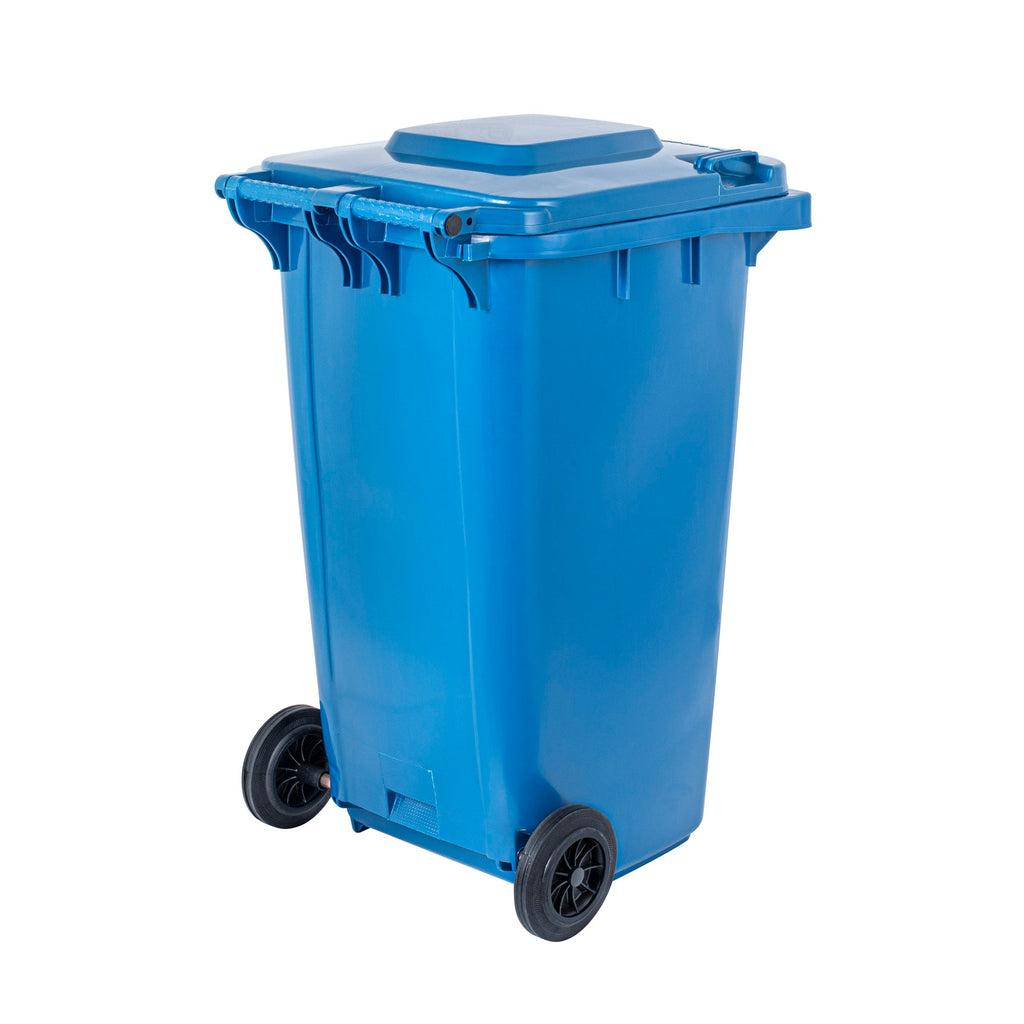Clean Tek Professional 64 gal Rectangle Blue Plastic Wheeled Recycling Bin - with Lid - 28 1/2" x 23" x 43" - 1 count box