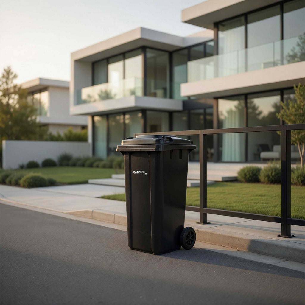Clean Tek Professional 32 gal Rectangle Black Plastic Wheeled Trash Can - with Lid - 22 1/2" x 19" x 37 1/2" - 1 count box