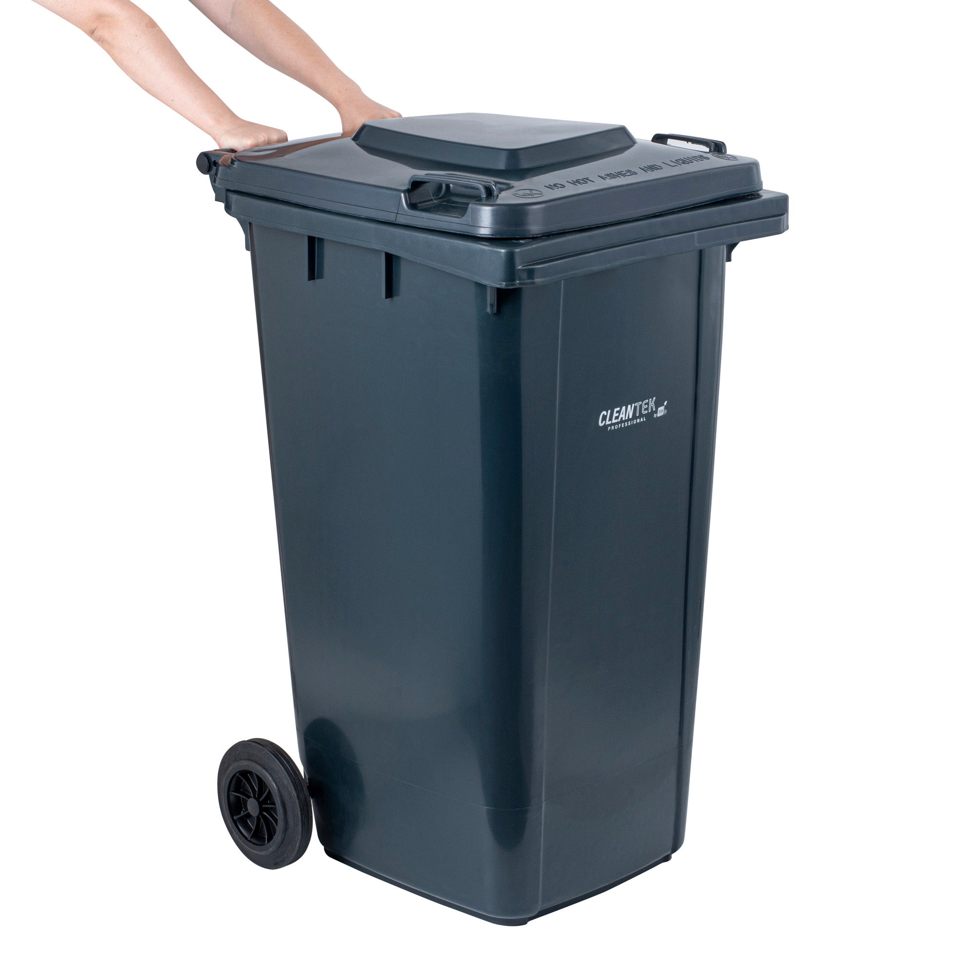 Clean Tek Professional 32 gal Rectangle Gray Plastic Wheeled Trash Can - with Lid - 22 1/2" x 19" x 37 1/2" - 1 count box