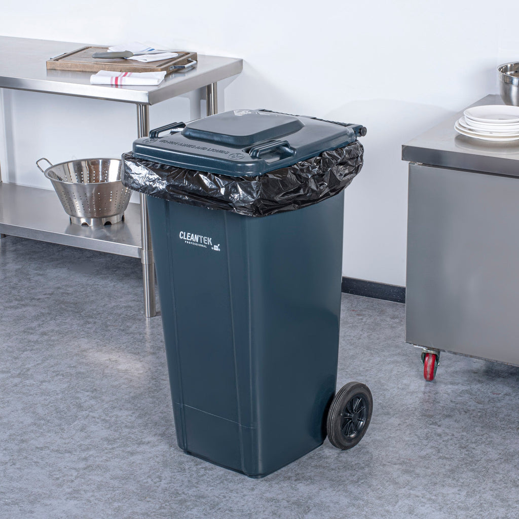 Clean Tek Professional 32 gal Rectangle Gray Plastic Wheeled Trash Can - with Lid - 22 1/2" x 19" x 37 1/2" - 1 count box