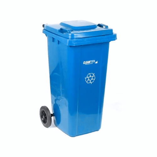 Clean Tek Professional 32 gal Rectangle Blue Plastic Wheeled Recycling Bin - with Lid - 22 1/2" x 19" x 37 1/2" - 1 count box