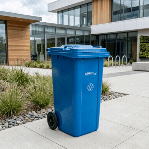 Clean Tek Professional 32 gal Rectangle Blue Plastic Wheeled Recycling Bin - with Lid - 22 1/2" x 19" x 37 1/2" - 1 count box