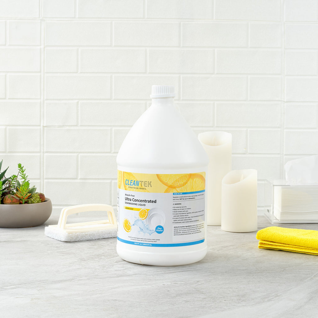 Clean Tek Professional 128.5 fl. oz Dishwashing Liquid - Ultra Concentrated, OXY Power, Lemon Scent - 1 count box