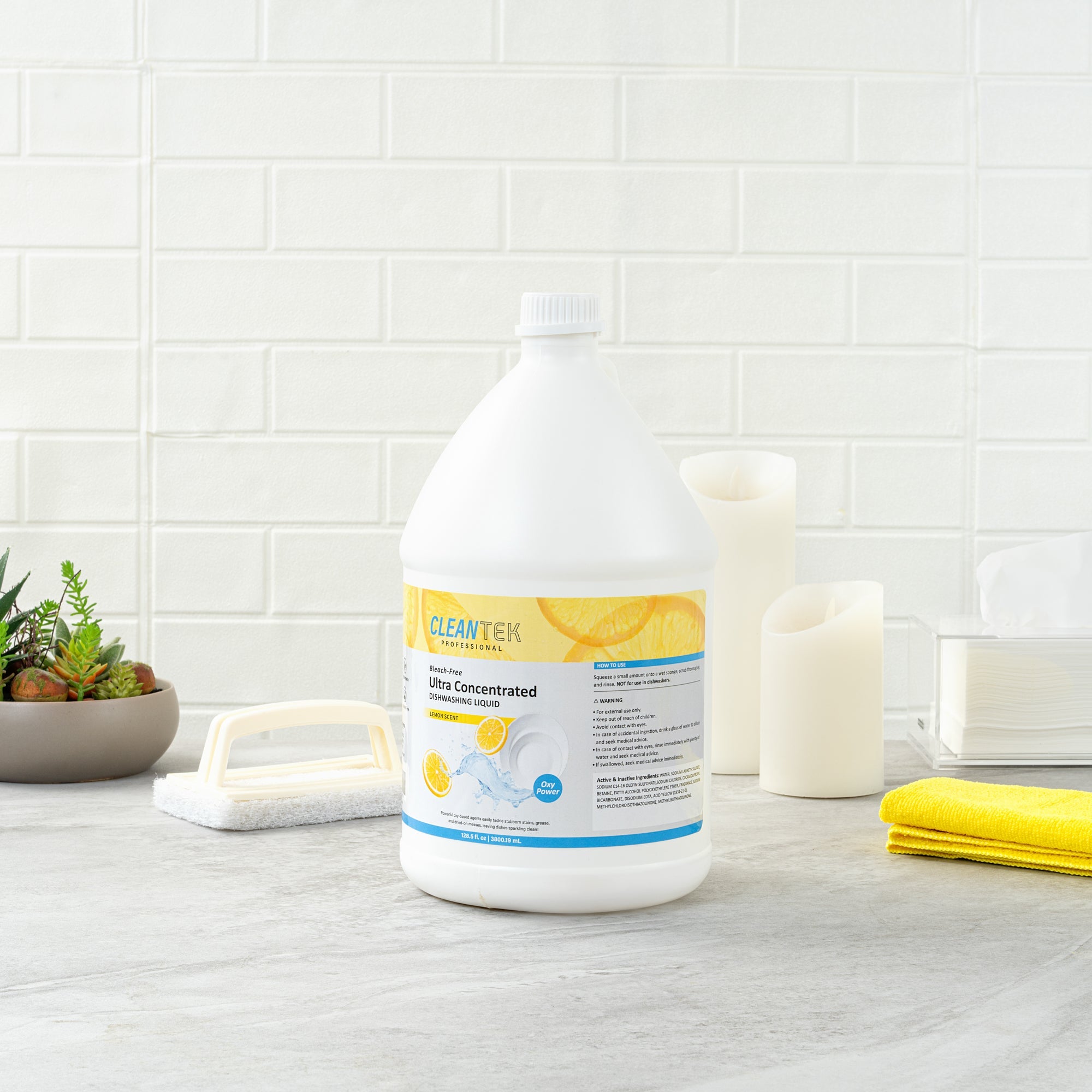 Clean Tek Professional 128.5 fl. oz Dishwashing Liquid - Ultra Concentrated, OXY Power, Lemon Scent - 1 count box