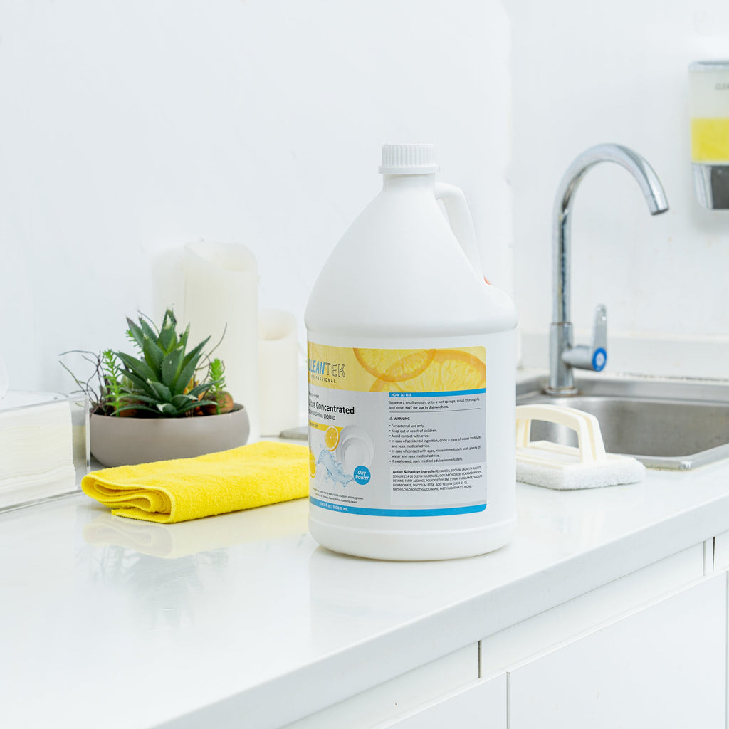 Clean Tek Professional 128.5 fl. oz Dishwashing Liquid - Ultra Concentrated, OXY Power, Lemon Scent - 1 count box