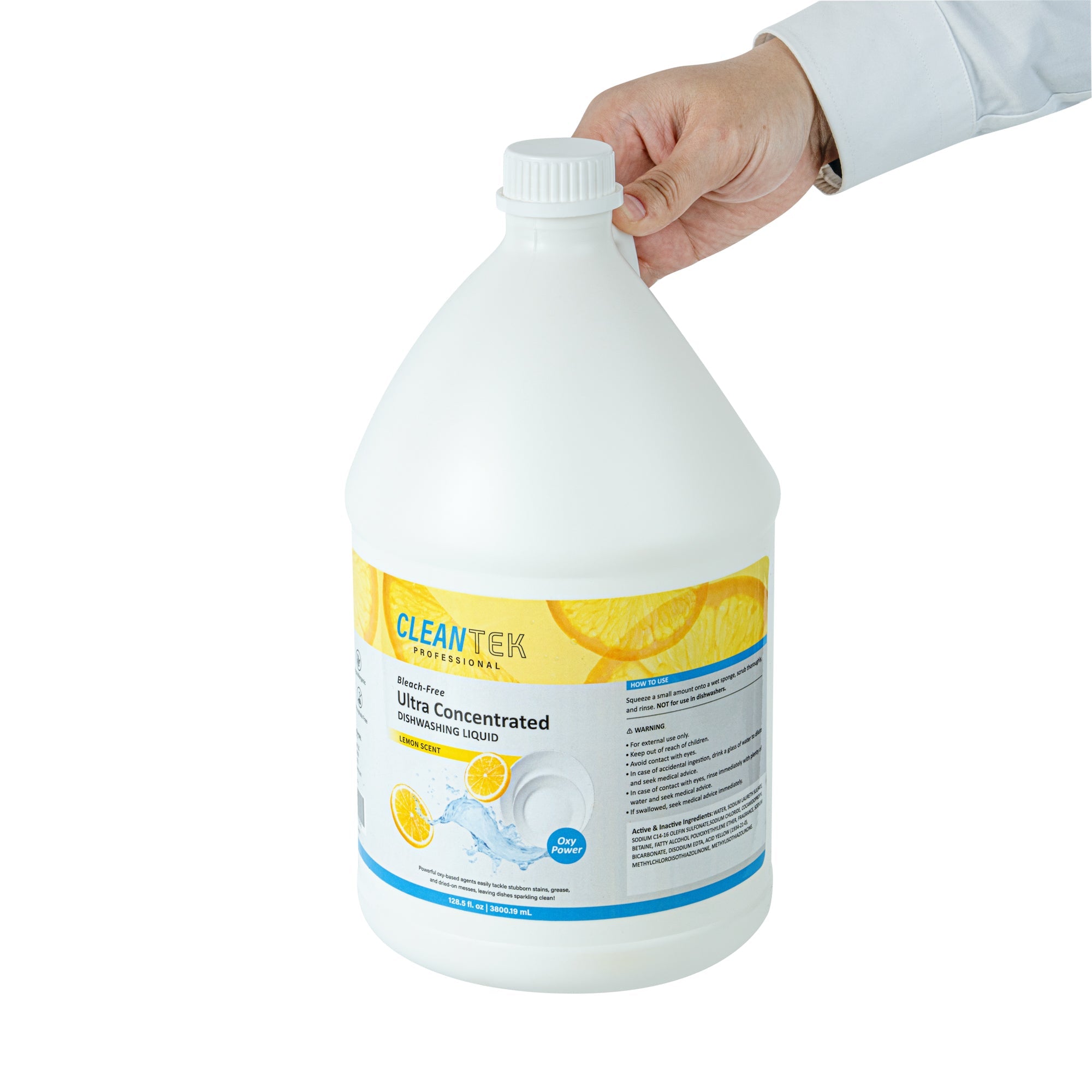 Clean Tek Professional 128.5 fl. oz Dishwashing Liquid - Ultra Concentrated, OXY Power, Lemon Scent - 4 count box