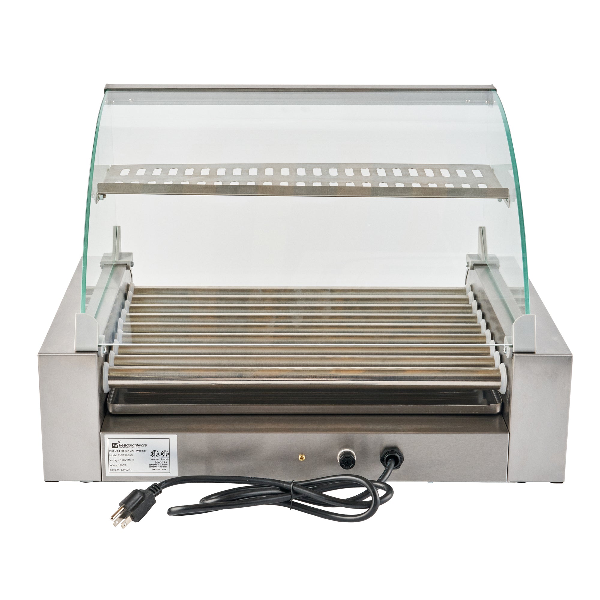 Hi Tek Hot Dog Roller Grill Warmer - Fits 24 and 4 Buns, Curved Glass, Sneeze Guard - 1 count box