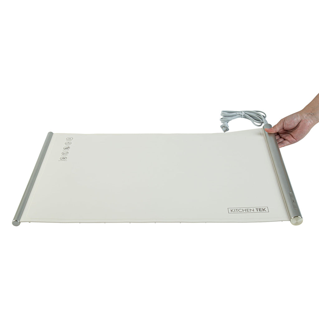 Kitchen Tek Beige Silicone Food Warmer Mat - 120V, Adjustable Temperature, Roll Up - 26 1/4" x 16 3/4" x 1" - 1 count box