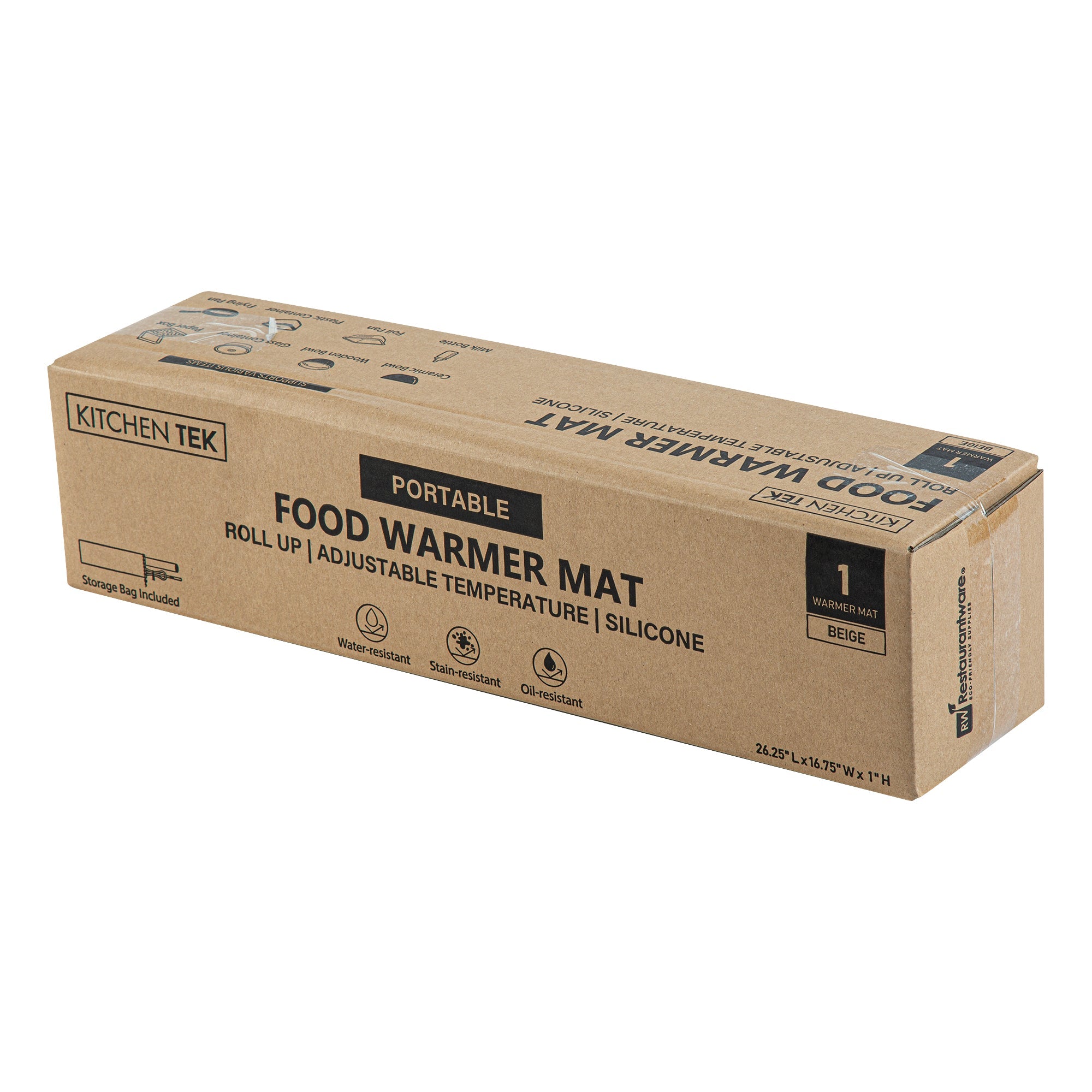 Kitchen Tek Beige Silicone Food Warmer Mat - 120V, Adjustable Temperature, Roll Up - 26 1/4" x 16 3/4" x 1" - 1 count box