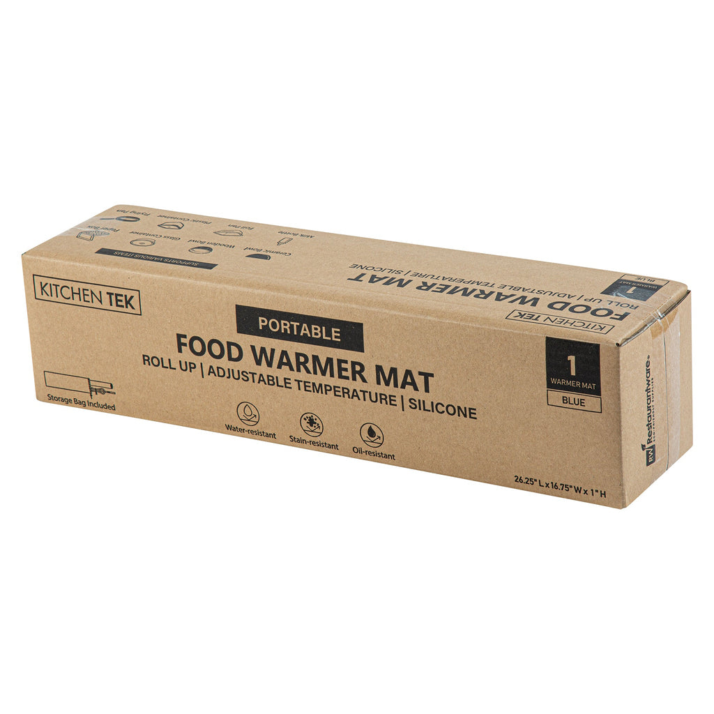 Kitchen Tek Dark Blue Silicone Food Warmer Mat - 120V, Adjustable Temperature, Roll Up - 26 1/4" x 16 3/4" x 1" - 1 count box