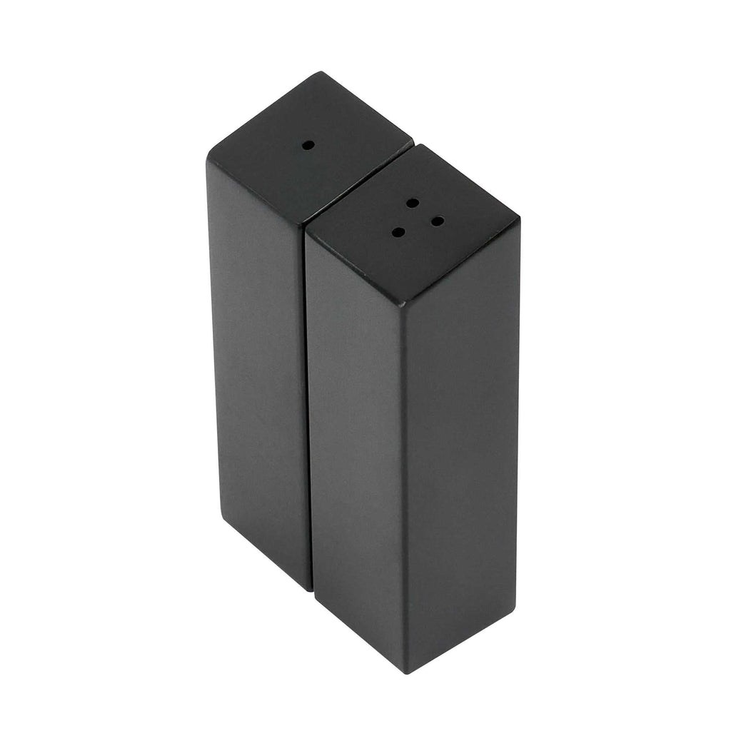 Chef 101 2 oz Black Stainless Steel Rectangular Salt And Pepper Shaker Set - 1" x 1" x 3 1/4" - 1 count box