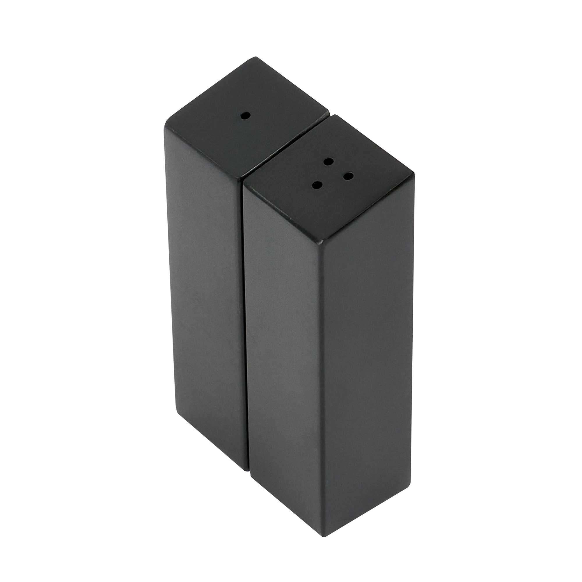 Chef 101 2 oz Black Stainless Steel Rectangular Salt And Pepper Shaker Set - 1" x 1" x 3 1/4" - 1 count box