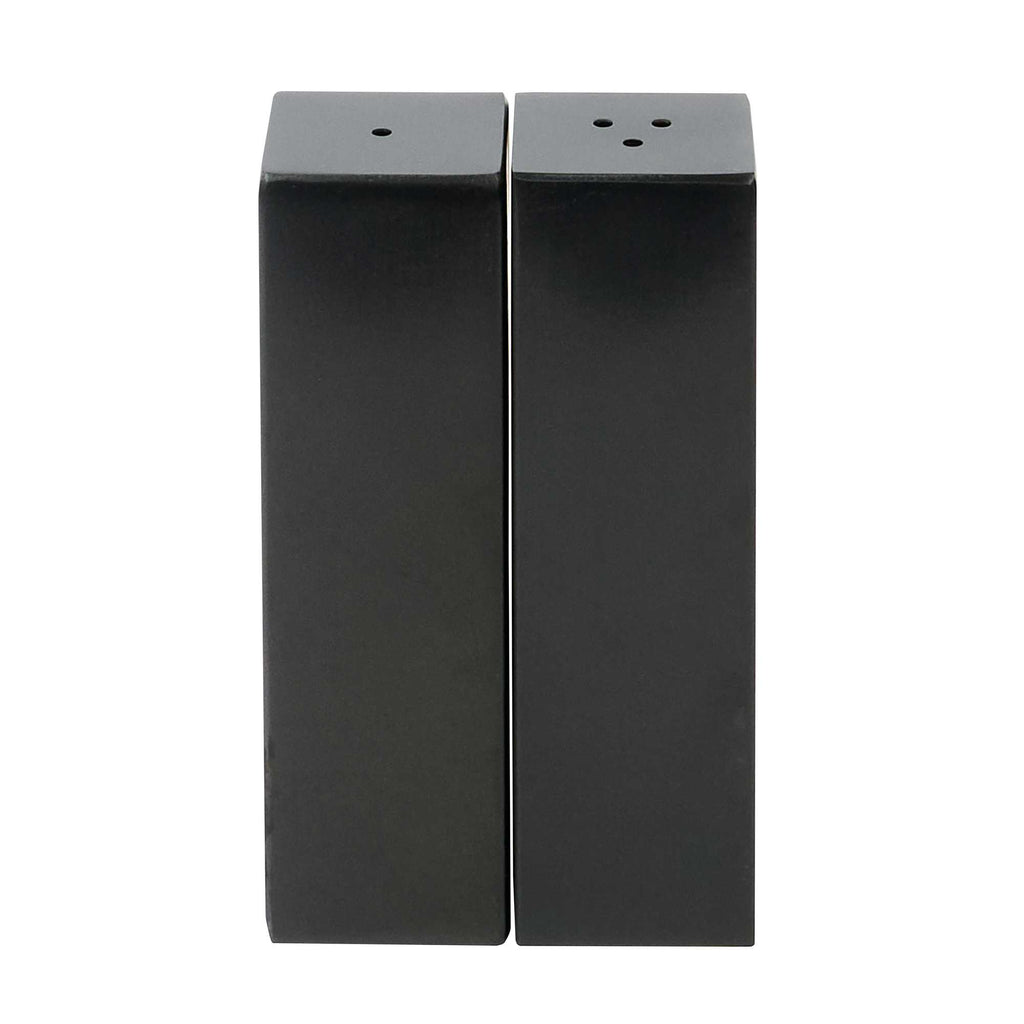 Chef 101 2 oz Black Stainless Steel Rectangular Salt And Pepper Shaker Set - 1" x 1" x 3 1/4" - 1 count box