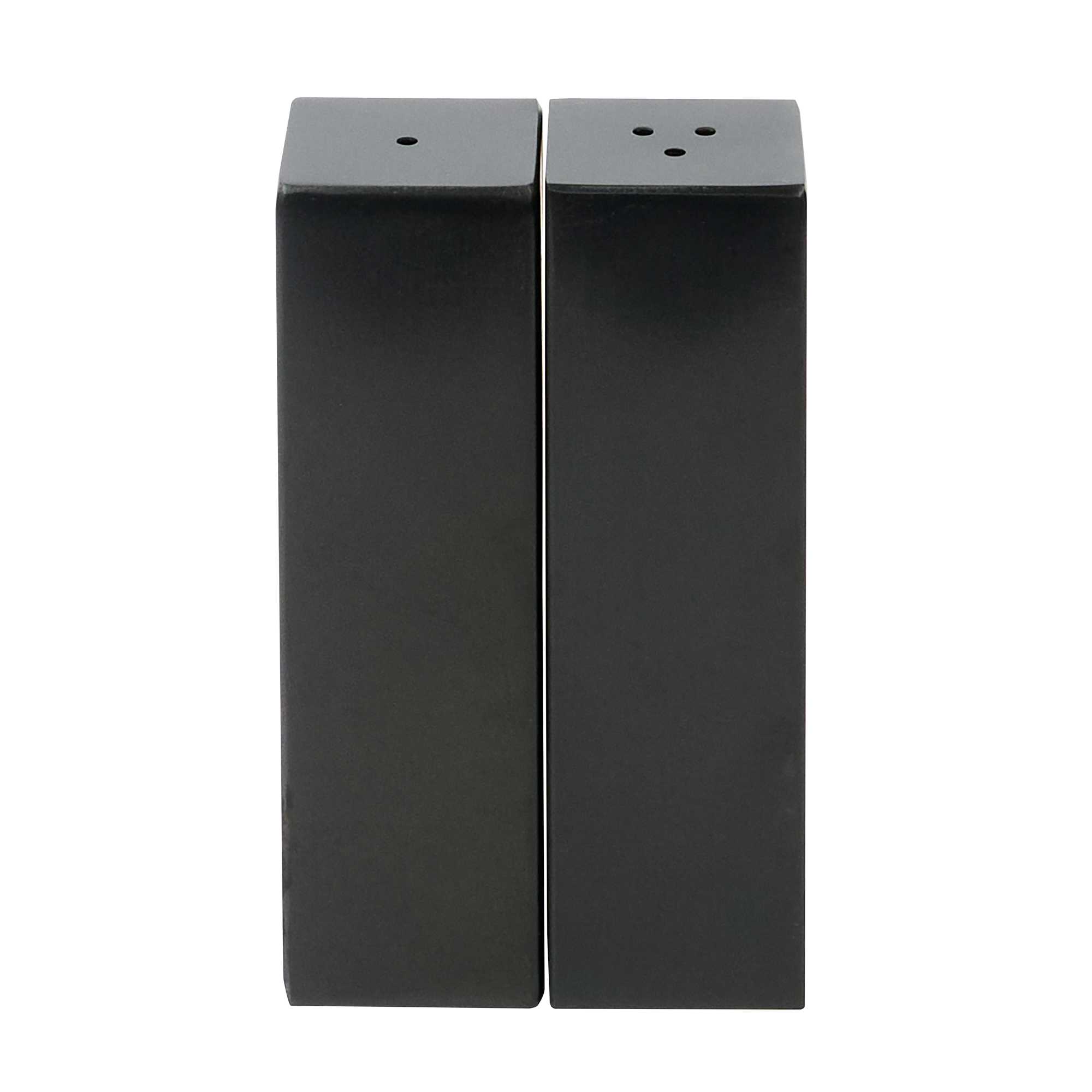 Chef 101 2 oz Black Stainless Steel Rectangular Salt And Pepper Shaker Set - 1" x 1" x 3 1/4" - 1 count box