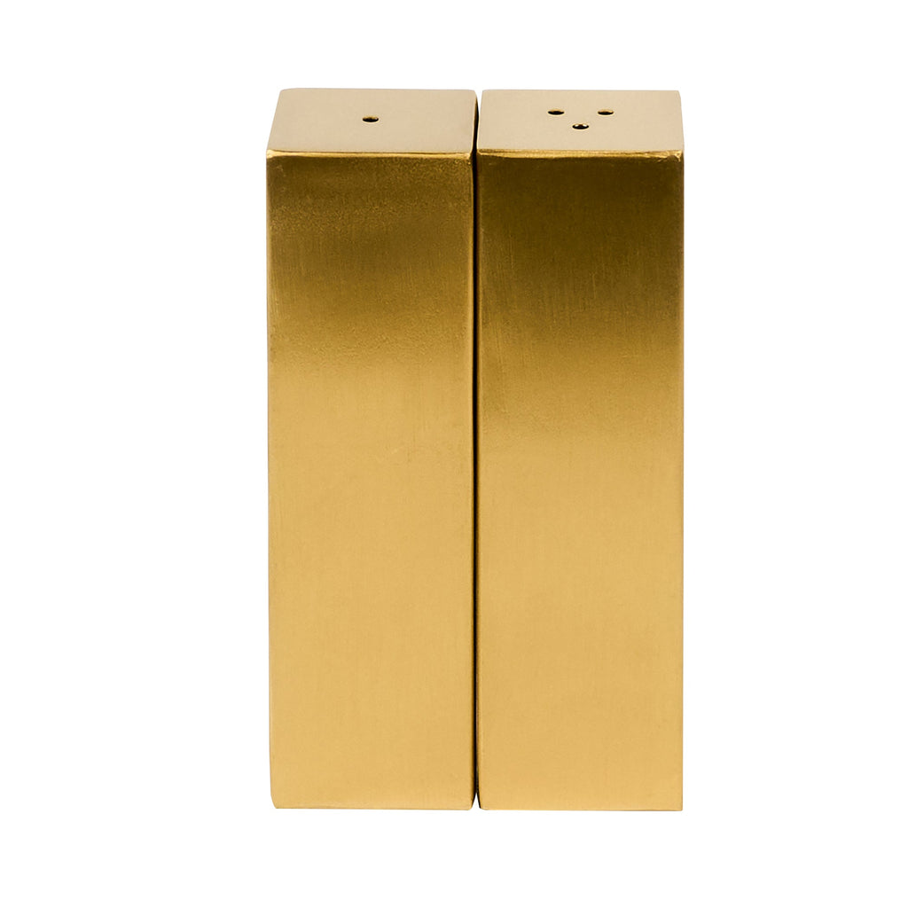 Chef 101 2 oz Gold Stainless Steel Rectangular Salt And Pepper Shaker Set - 1" x 1" x 3 1/4" - 1 count box