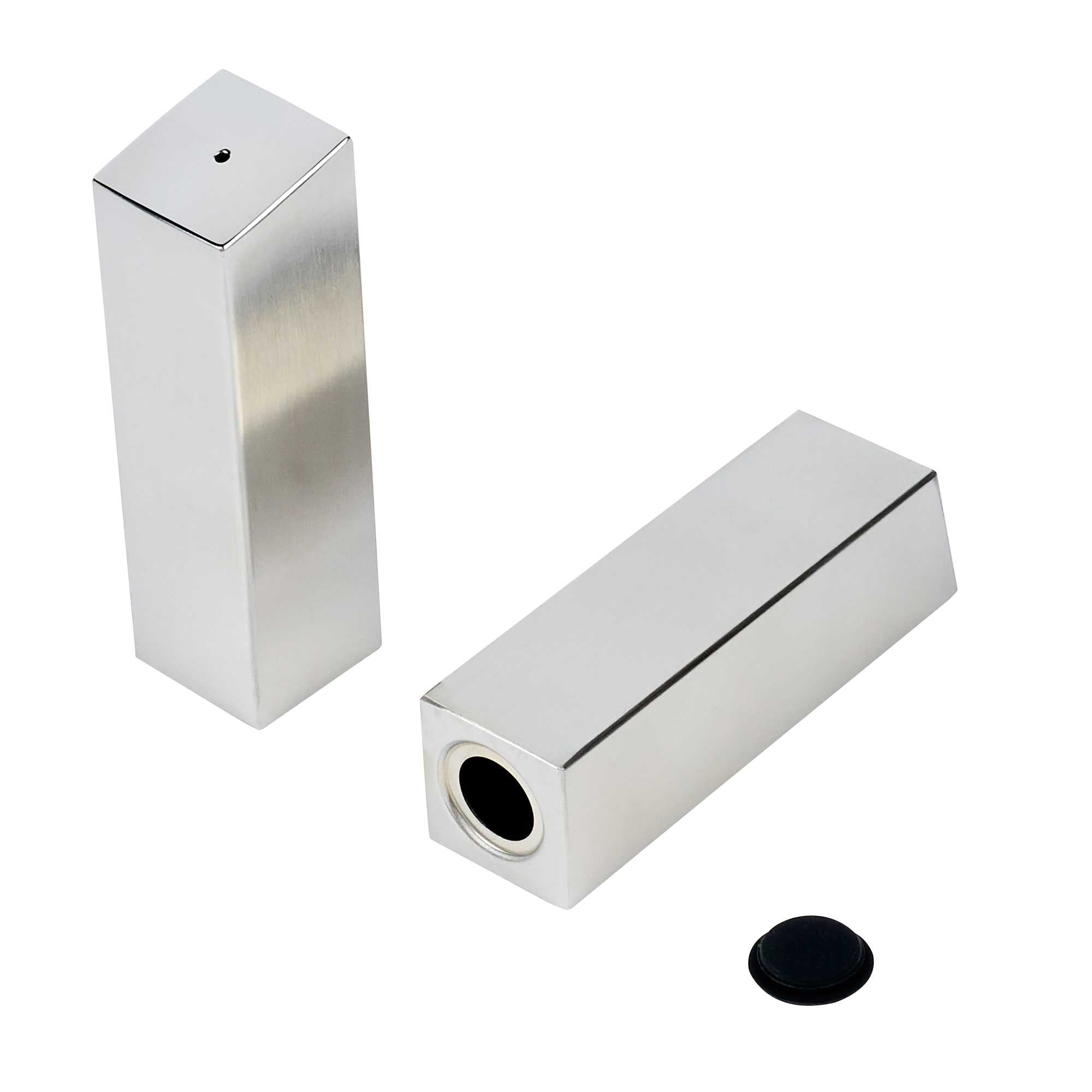 Chef 101 2 oz Silver Stainless Steel Rectangular Salt And Pepper Shaker Set - 1" x 1" x 3 1/4" - 1 count box