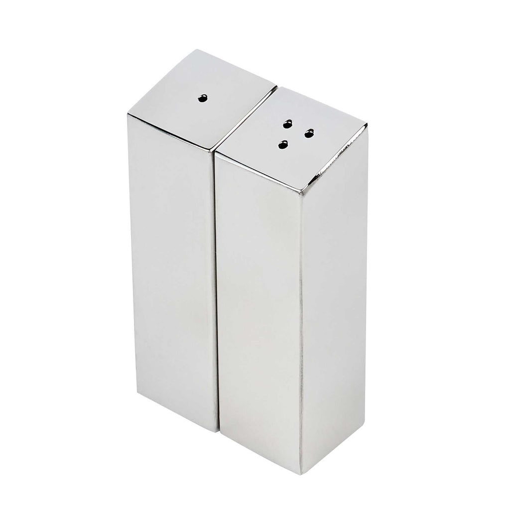 Chef 101 2 oz Silver Stainless Steel Rectangular Salt And Pepper Shaker Set - 1" x 1" x 3 1/4" - 1 count box
