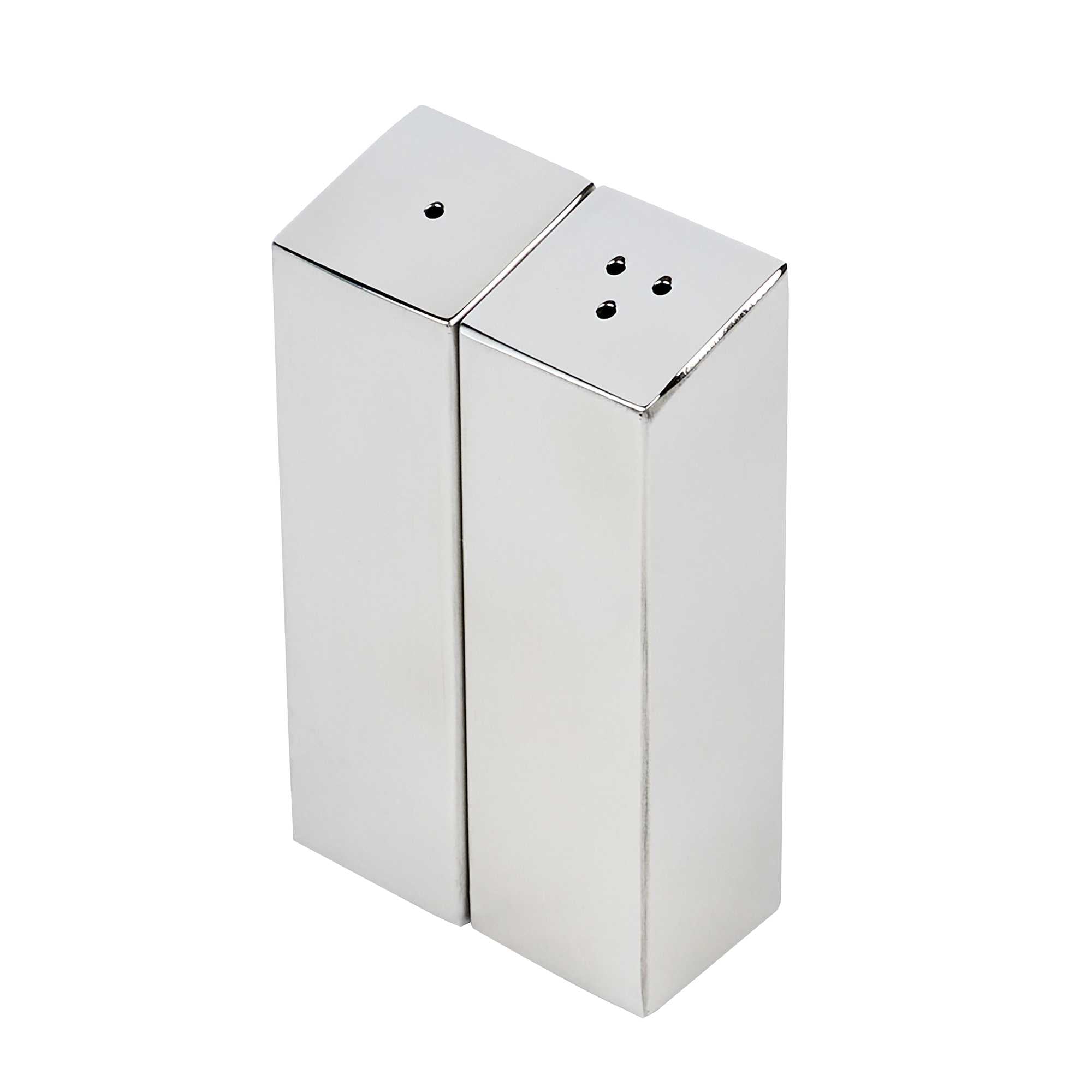 Chef 101 2 oz Silver Stainless Steel Rectangular Salt And Pepper Shaker Set - 1" x 1" x 3 1/4" - 1 count box