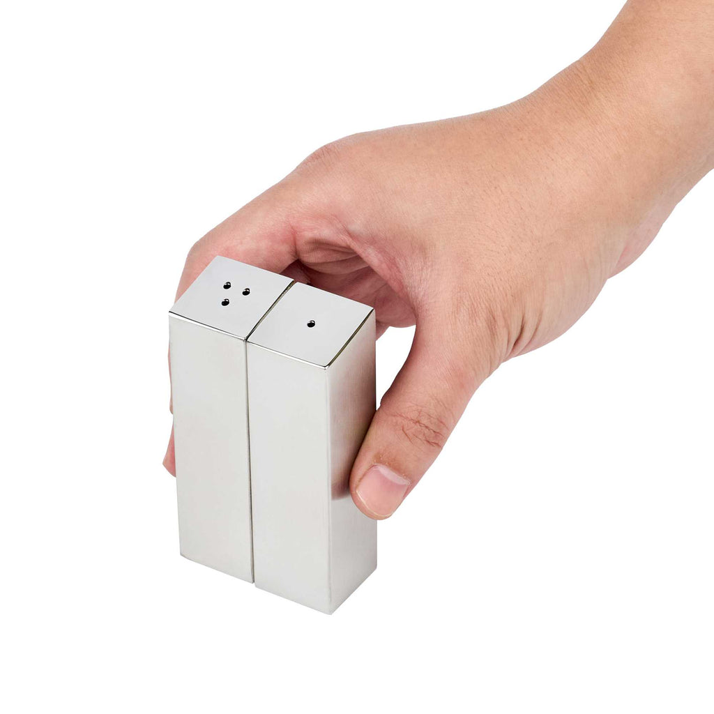 Chef 101 2 oz Silver Stainless Steel Rectangular Salt And Pepper Shaker Set - 1" x 1" x 3 1/4" - 1 count box