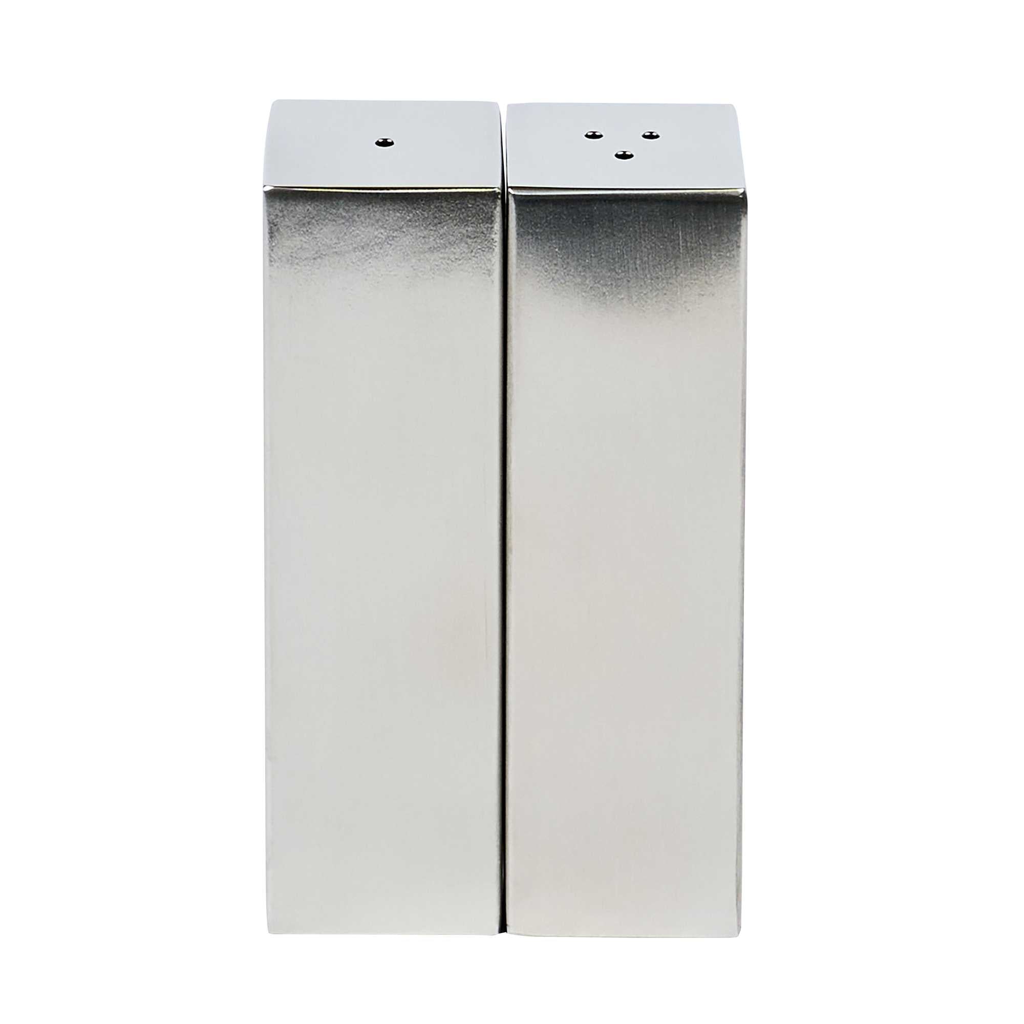 Chef 101 2 oz Silver Stainless Steel Rectangular Salt And Pepper Shaker Set - 1" x 1" x 3 1/4" - 1 count box