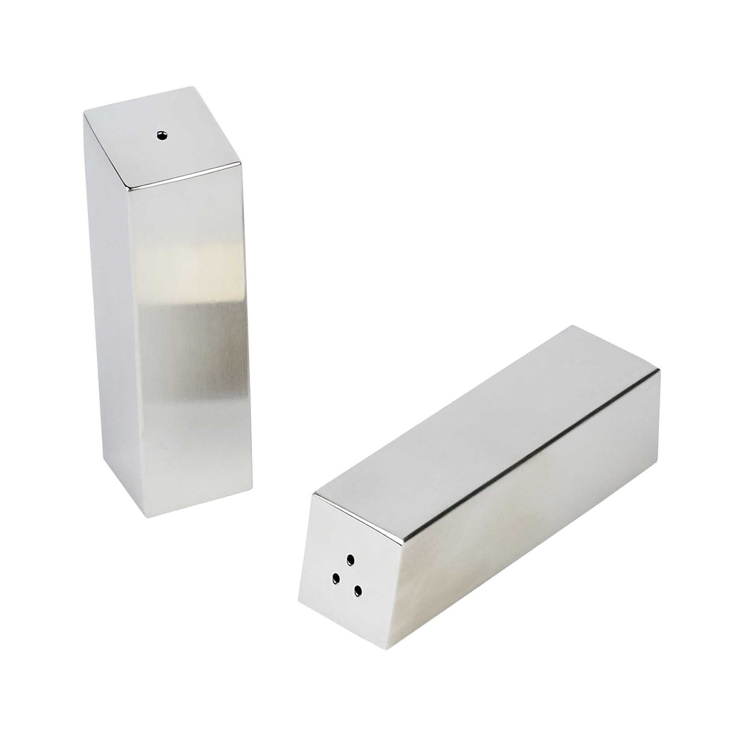 Chef 101 2 oz Silver Stainless Steel Rectangular Salt And Pepper Shaker Set - 1" x 1" x 3 1/4" - 1 count box