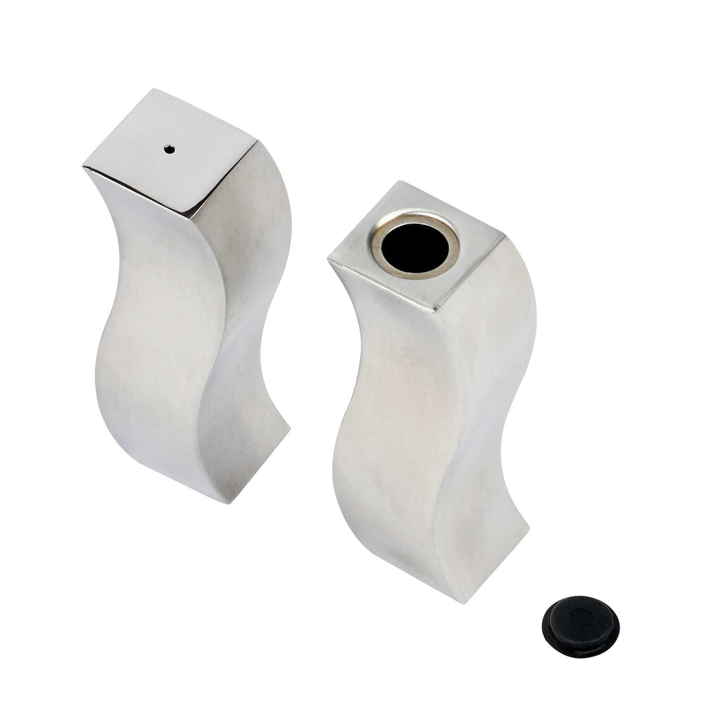 Chef 101 2 oz Silver Stainless Steel Wavy Salt And Pepper Shaker Set - 1" x 1" x 3 3/4" - 1 count box