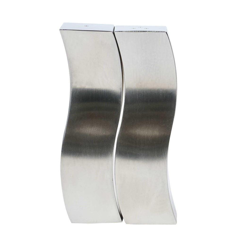 Chef 101 2 oz Silver Stainless Steel Wavy Salt And Pepper Shaker Set - 1" x 1" x 3 3/4" - 1 count box