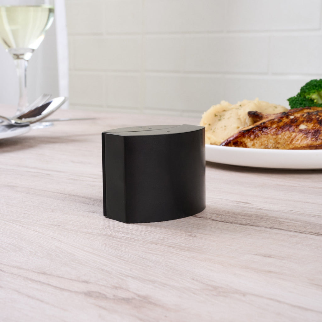Chef 101 4 oz Black Stainless Steel Embracing Salt And Pepper Shaker Set - 2.3 oz/2.1 oz - 2 1/2" x 2" x 1 3/4" - 1 count box