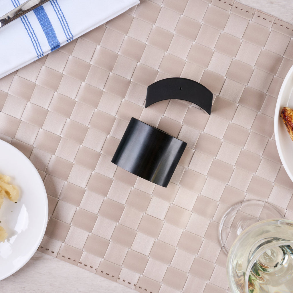 Chef 101 4 oz Black Stainless Steel Embracing Salt And Pepper Shaker Set - 2.3 oz/2.1 oz - 2 1/2" x 2" x 1 3/4" - 1 count box