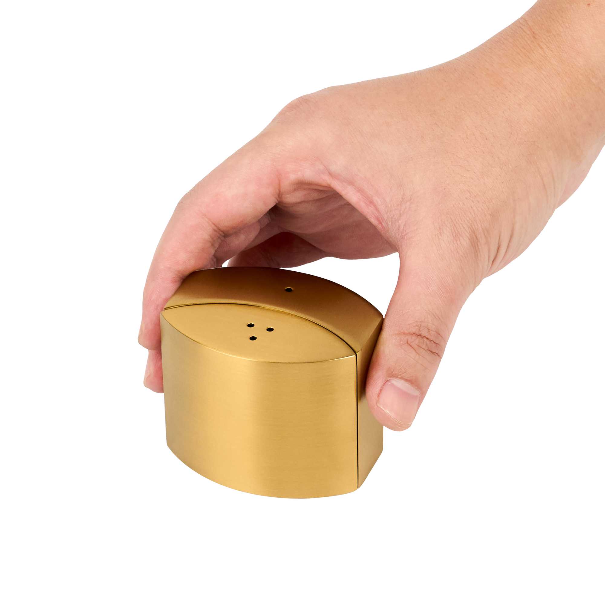 Chef 101 4 oz Gold Stainless Steel Embracing Salt And Pepper Shaker Set - 2.3 oz/2.1 oz - 2 1/2" x 2" x 1 3/4" - 1 count box